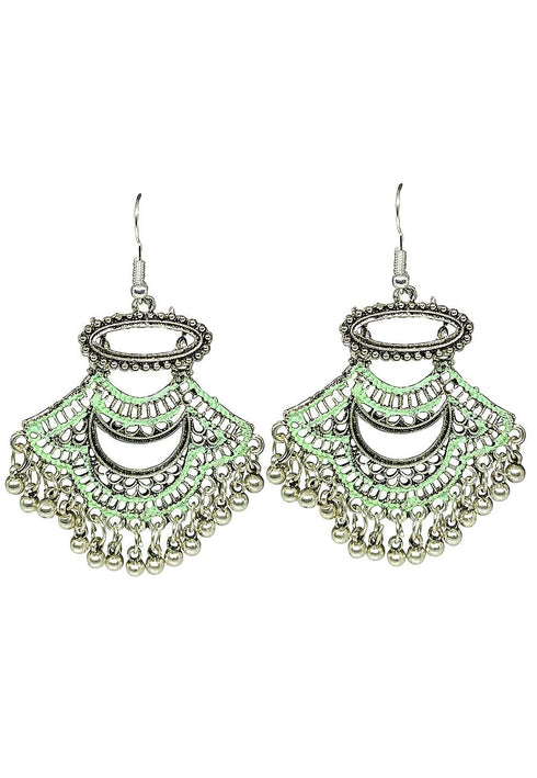 Oxidised Silver and Green Ethnic Drop Earrings 15g
